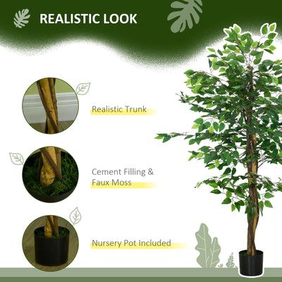 HOMCOM Artificial Ficus Tree, with Weighted Plant Pot - Green 