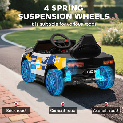 AIYAPLAY Kids Electric Ride on Police Car with Remote Control, Music, Horn, Siren Flashing Lights for 3-5 Years Old, Multicolour 