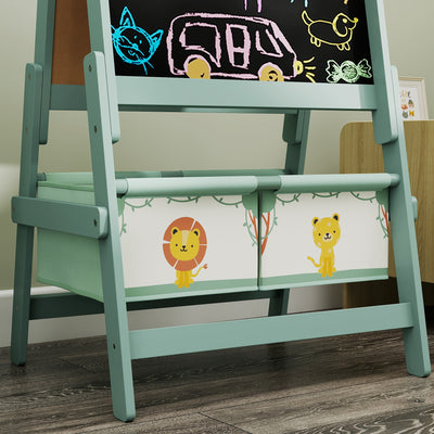 AIYAPLAY Art Easel for Kids, Double-Sided Whiteboard/Blackboard with Paper Roll, Two Storage Boxes, for Ages 3-8 Years, Green 