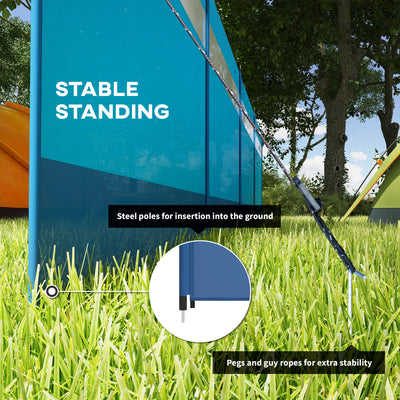 Outsunny Camping Windbreaker with Clear Windows, Carry Bag and Steel Poles, for Beach Caravan Campervan, 725 x 140cm, Blue 