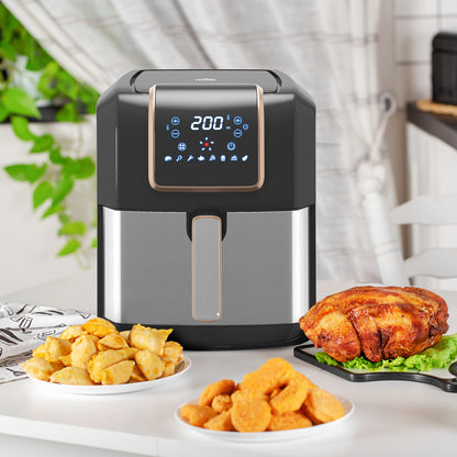 HOMCOM 6.5L Single Basket Air Fryer, 80-200\'c2\'b0C Temperature, Black and Gold Tone