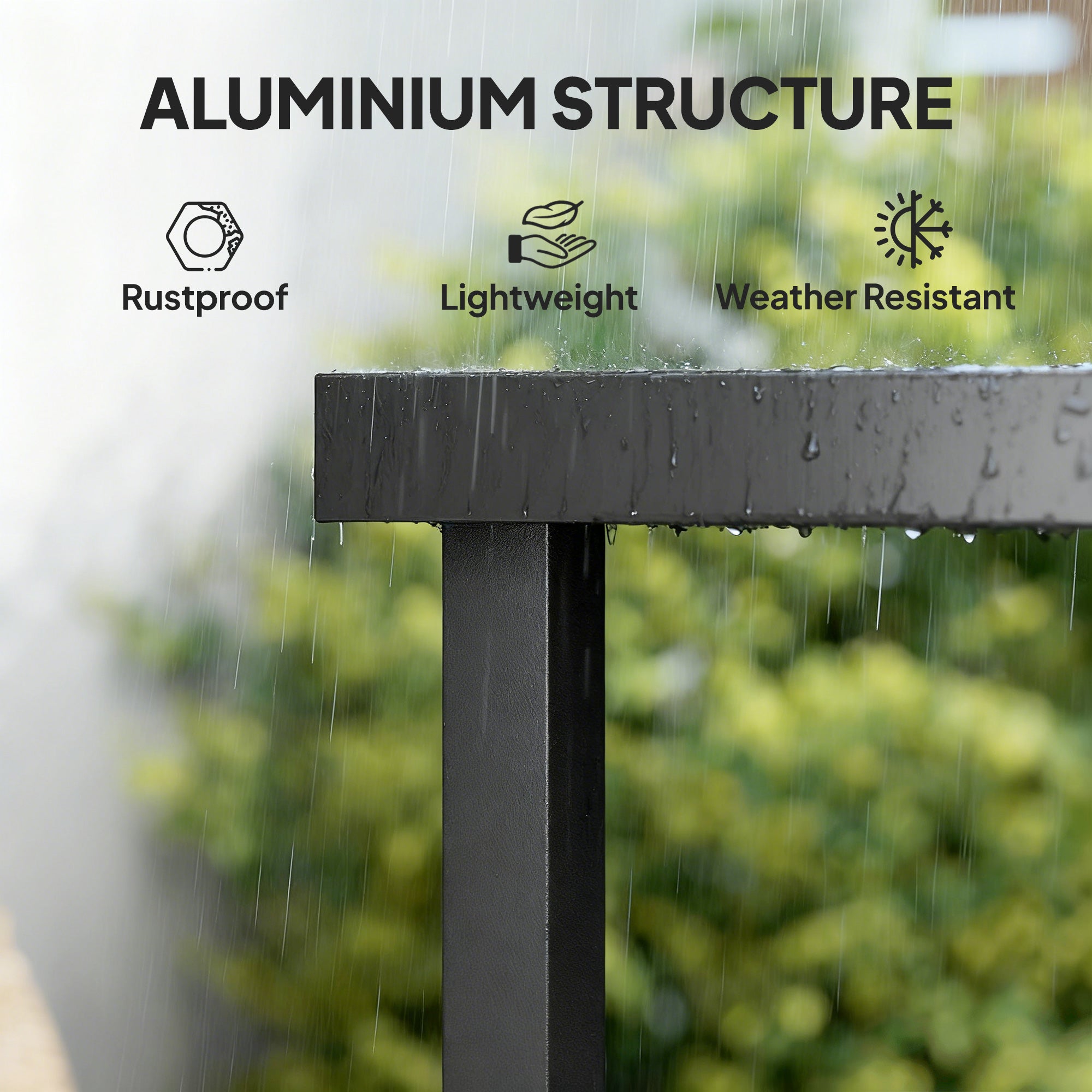 Outsunny 78 cm Garden Dining Table for 4 People, Square Outdoor Coffee End Side Table with Aluminium Legs, Black 