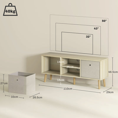 HOMCOM TV Cabinet Stand Unit for TVs up to 50'' with Foldable Drawers, Entertainment Centre for Living Room Natural 