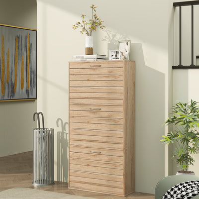 HOMCOM 12-Shoe Flip Drawer Storage Cabinet - Brown Wood-Effect 