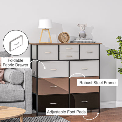 HOMCOM Bedroom Chest of Drawers, 10 Drawer Dresser with Foldable Fabric Drawers and Steel Frame, Multicolour 