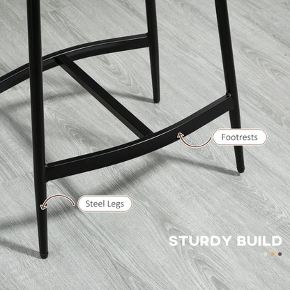 HOMCOM Breakfast Bar Stools Set of 2, Microfibre Upholstered Barstools, Industrial Bar Chairs with Curved Seat and Steel Frame for Dining Room, Kitchen, Brown