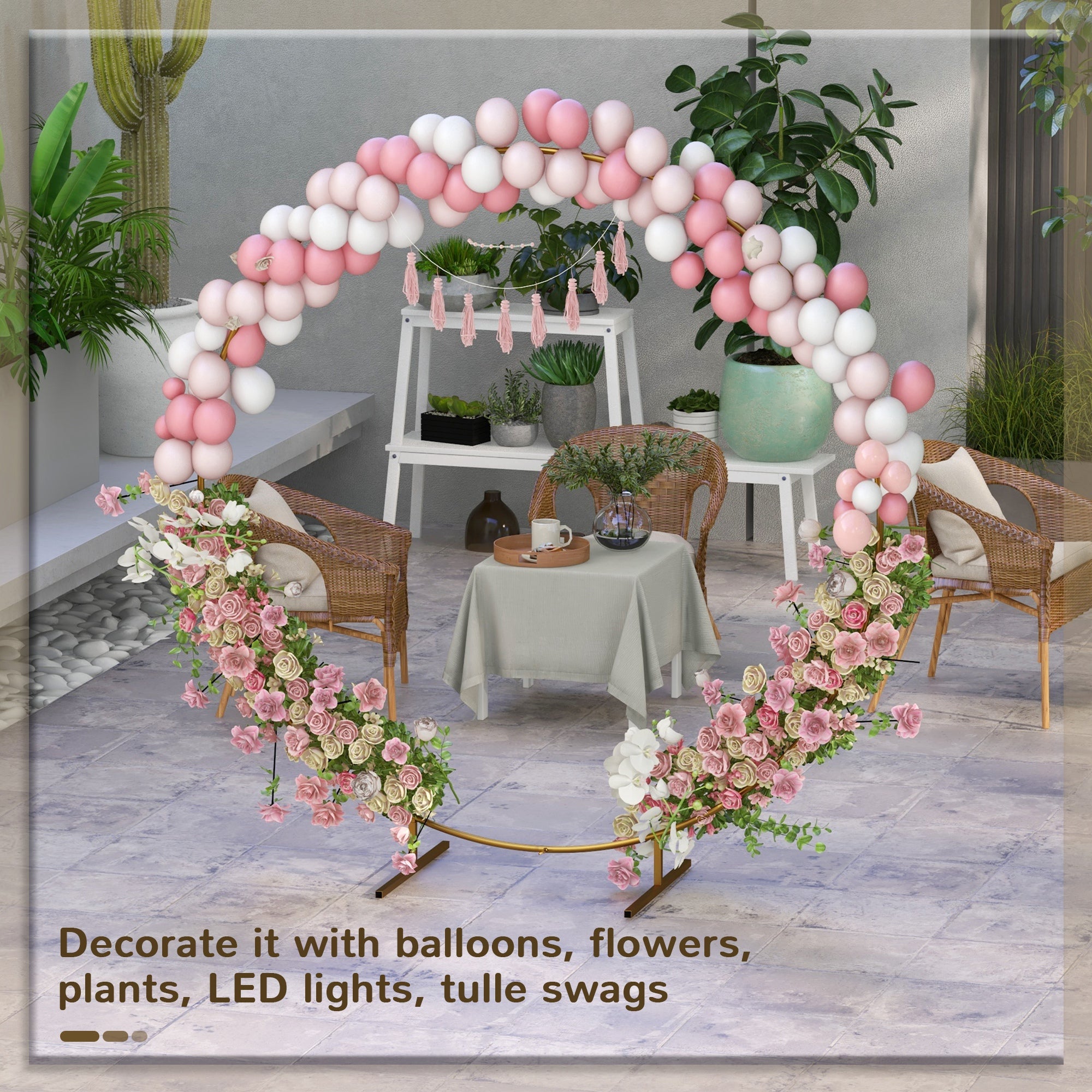 Outsunny 222cm Gold Tone Backdrop Stand, Round Metal Wedding Arch for Birthday Party, Bridal Shower, Graduation, Ceremony 