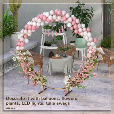 Outsunny 222cm Gold Tone Backdrop Stand, Round Metal Wedding Arch for Birthday Party, Bridal Shower, Graduation, Ceremony 