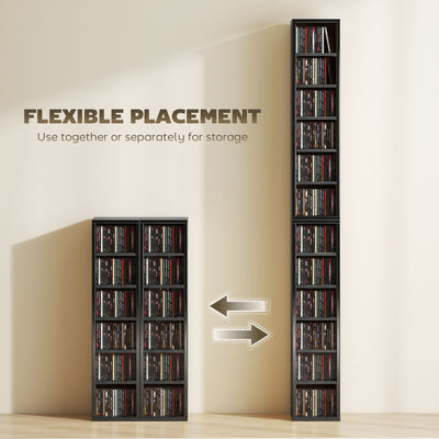 HOMCOM Set of 2 CD Media Display Shelf Unit Tower Rack with Adjustable Shelves, High Gloss Black 