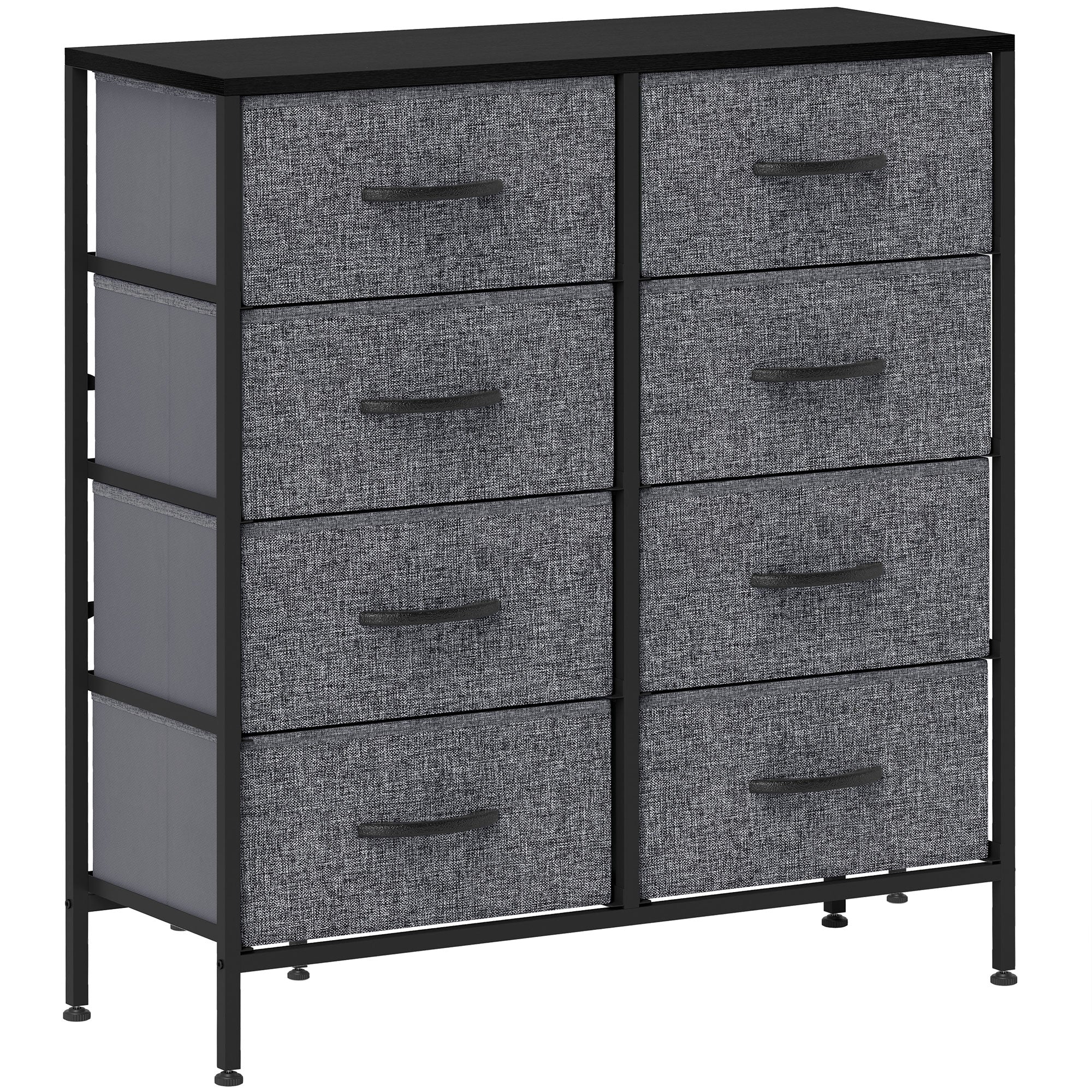 HOMCOM Fabric Chest of Drawers, Storage Drawers, Industrial Bedroom Dresser with 8 Fabric Drawers, Steel Frame and Wooden Top for Nursery, Living Room, Hallway, Black 
