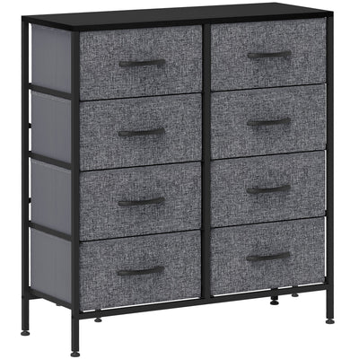 HOMCOM Fabric Chest of Drawers, Storage Drawers, Industrial Bedroom Dresser with 8 Fabric Drawers, Steel Frame and Wooden Top for Nursery, Living Room, Hallway, Black 