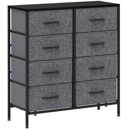HOMCOM Fabric Chest of Drawers, Storage Drawers, Industrial Bedroom Dresser with 8 Fabric Drawers, Steel Frame and Wooden Top for Nursery, Living Room, Hallway, Black 