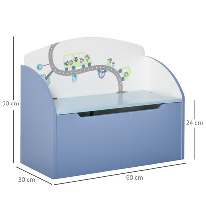 HOMCOM Kids Wooden Toy Box Children Storage Chest Bench Organiser Safety Hinge Bedroom Playroom Furniture Blue 