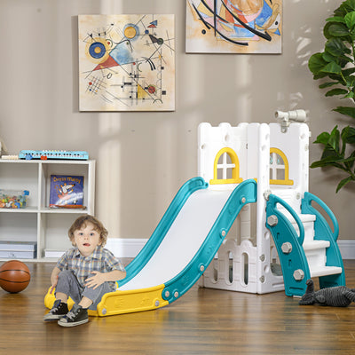 AIYAPLAY 4 in 1 Toddler Slide with Basketball Hoop, Climber, Telescope, Storage Basket, for Ages 1-3 Years, Yellow 