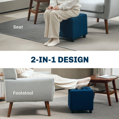 HOMCOM Velvet-Feel Square Ottoman - Blue 