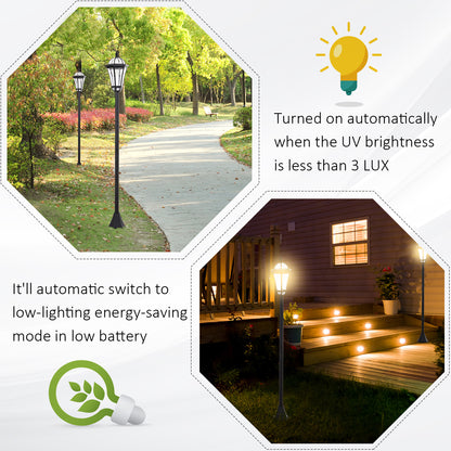 Outsunny 2 PCS LED Garden Lights Lamp Post Solar Powered Lantern Patio Pathway Walkway Outdoor Water-Resist Auto Switch 6 Hours Black 