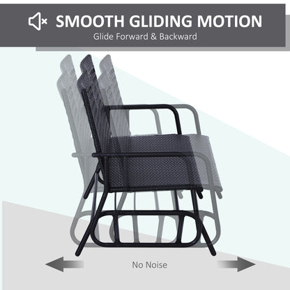 Outsunny 2 Seater PE Rattan Glider Bench, Outdoor Loveseat Chair with Steel Frame, Porch Rocking Glider for 2 Person with Armchair, High Back, Black 