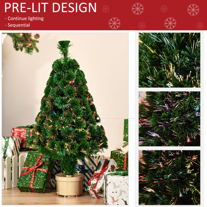 HOMCOM 3FT Prelit Artificial Christmas Tree Fiber Optic LED Light Holiday Home Xmas Decoration Table Decor with Multi-Color Lights, Green 