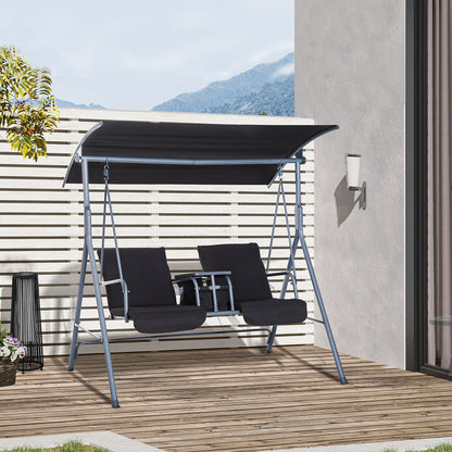 Outsunny Steel Frame 2-Seater  Swing Chair w/ Table Grey 