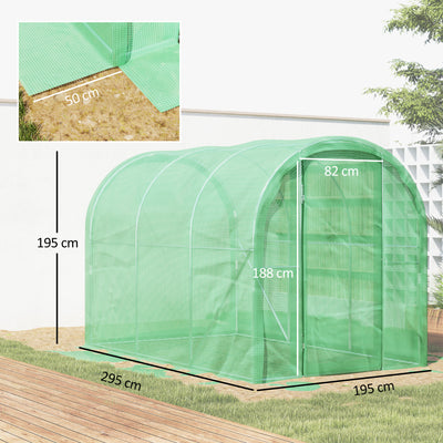 Outsunny 3 x 2 x 2m Polytunnel Greenhouse with Hinged Door, Walk-in Grow House Tent with PE Cover and Galvanised Steel Frame, Green 