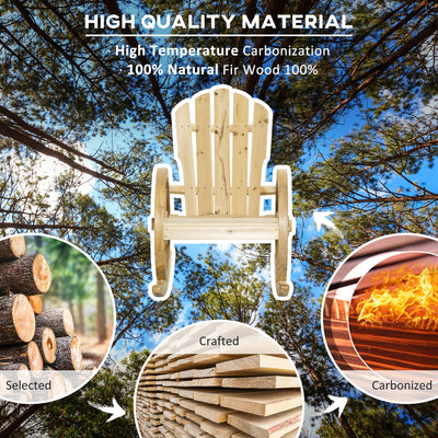 Outsunny 2 Piece Wooden Adirondack Rocking Chair Reclining Armchair Outdoor Garden Furniture Patio Porch Rocker - Natural 