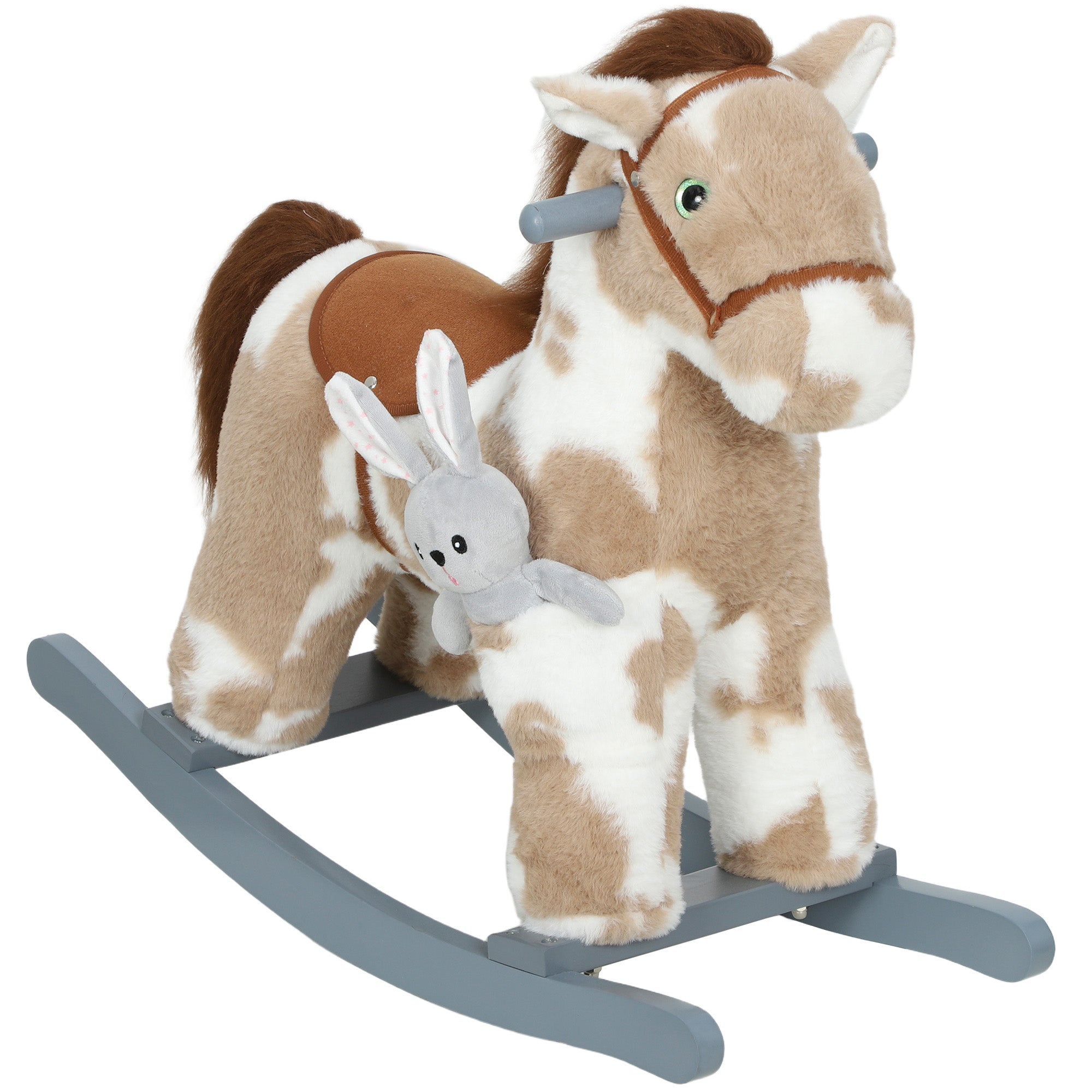 AIYAPLAY Baby Rocking Horse, Plush Animal Rocker with Realistic Sound and Toy, Rocking Toy Chair for Kids Aged 2-5, Brown 