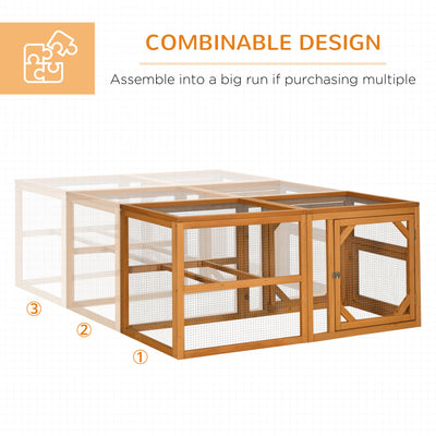 PawHut Wooden Chicken Coop with Perches, Doors, Combinable Design, for 2-4 Chickens - Natural Wood Colour 