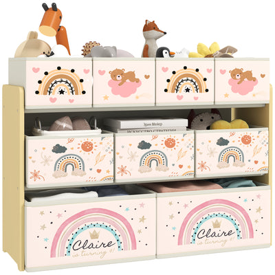 AIYAPLAY 3-Tier Kids Storage Unit with 9 Non-Woven Fabric Boxes for Toys, Books, for Bedroom, Nursery, Yellow 