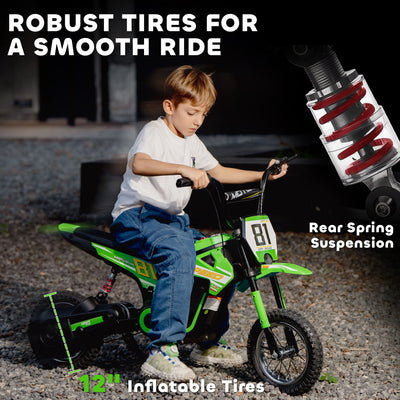 AIYAPLAY Kids Electric Motorbike, 24V Ride On Motorcycle with 3 Speeds and Rear Suspension, Dirt Bike for 8-12 Years Old, Green 