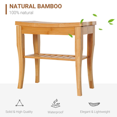 HOMCOM 45cm 2-Tier Slatted Shower Bench Storage Seat w/ 4 Legs Comfortable Safe Bathroom Stool Spa Bath Organiser 