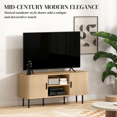 HOMCOM TV Stand Cabinet for TVs up to 55 Inches, TV Unit with Storage Shelves and Cupboard for Living Room, Oak Tone 