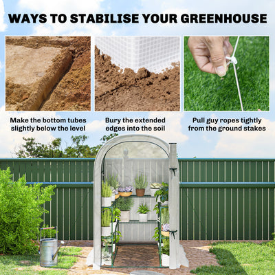 Outsunny Walk-in Greenhouse with Shelves, Small Greenhouse with PE Cover and Roll-up Door, 123 x 187 x 189 cm, White 