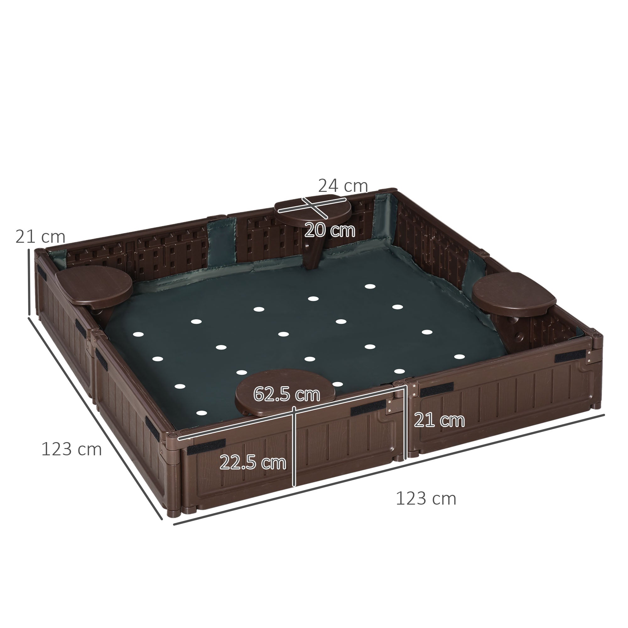 Outsunny Sand Pit Children's Plastic Sandpit w/ Water-Resistant Oxford Cover Bottom Fabric Liner kid Playset for 3-12 years old, Garden, Outdoor - (Brown) 