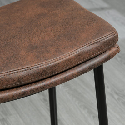 HOMCOM Breakfast Bar Stools Set of 2, Microfibre Upholstered Barstools, Industrial Bar Chairs with Curved Seat and Steel Frame for Dining Room, Kitchen, Brown 