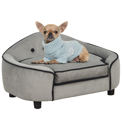PawHut Dog Sofa for XS and S Size Dogs, Pet Chair Bed with Soft Cushion, Cat Sofa  Couch with Washable Cover, Wooden Frame, 66.5 x 45 x 35.5 cm, Grey 