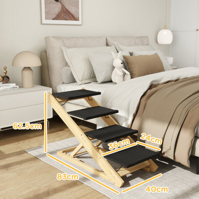 PawHut Adjustable Dog Steps Dog Ramp, 4-Step Non-slip Pet Stairs for Large Sized Dogs, Foldable Dog Stairs for Bed Sofa 