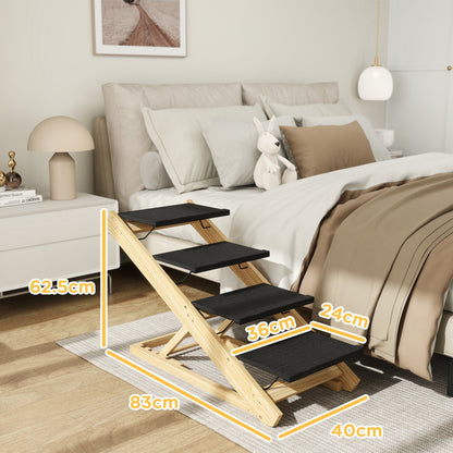 PawHut Adjustable Dog Steps Dog Ramp, 4-Step Non-slip Pet Stairs for Large Sized Dogs, Foldable Dog Stairs for Bed Sofa 