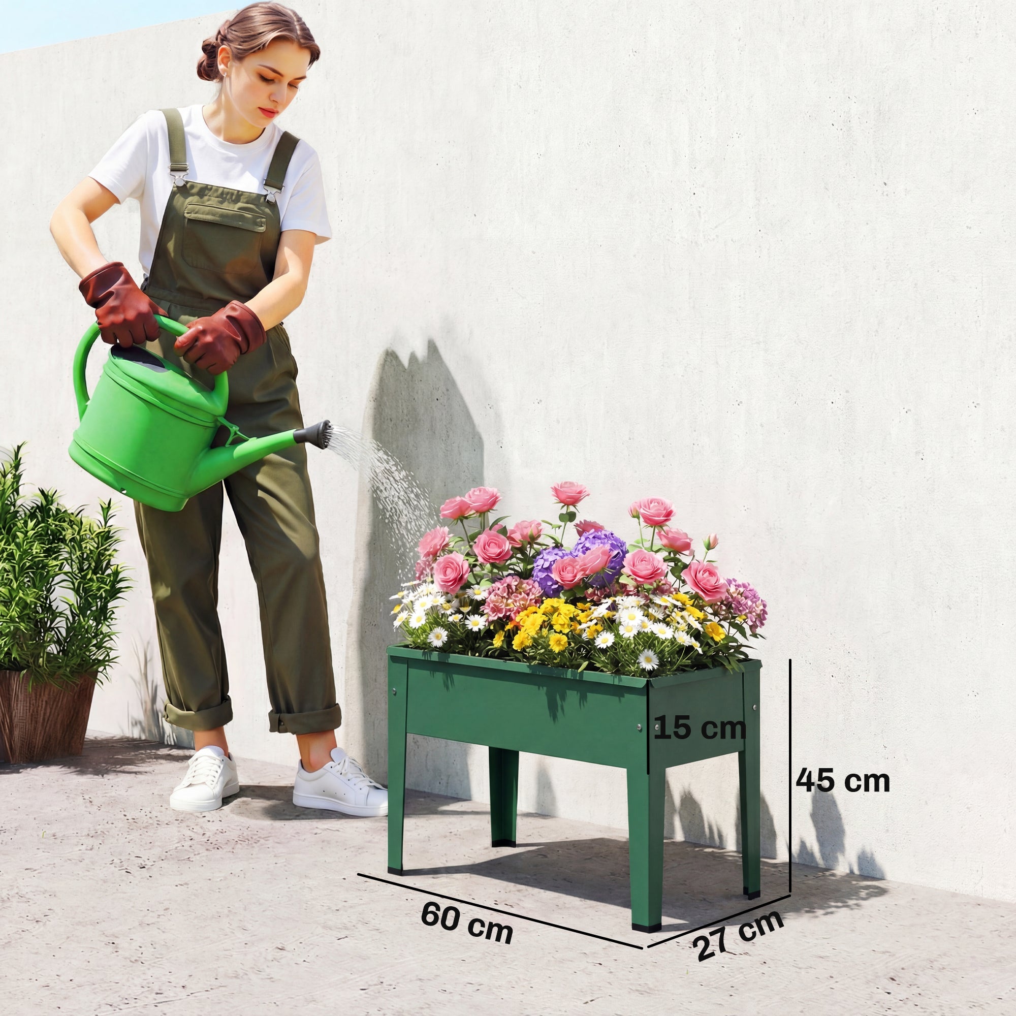 Outsunny Raised Planter, Metal Raised Garden Bed on Legs with Drainage Hole and Foot Covers, Green 