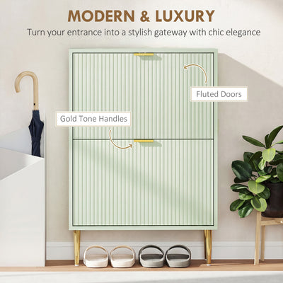 HOMCOM Elegant Two-Drawer Shoe Cabinet - Light Green