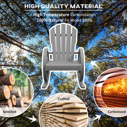 Outsunny Wooden Adirondack Rocking Chair Reclining Armchair Outdoor Garden Furniture Patio Porch Rocker - Grey 