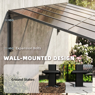 Outsunny 3.4 x 3 m Metal Lean-to Pergola, Wall-Mounted Garden Pergola with Polycarbonate Roof and Metal-Aluminium Frame, Heavy Duty Hardtop Gazebo for Outdoor Patios, BBQ, Brown 