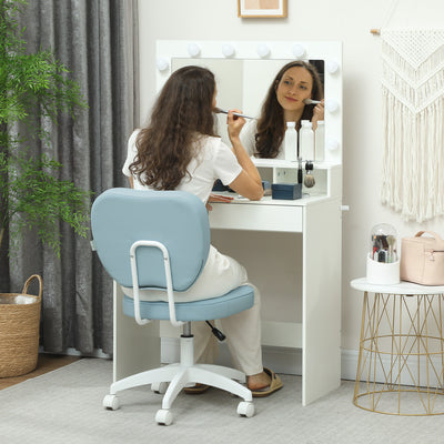 Vinsetto Vanity Office Chair, PU Leather Computer Chair for Home, with Adjustable Height, Armless, Swivel Wheels, Blue 