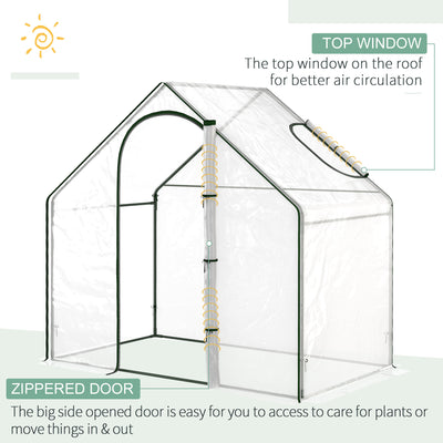 Outsunny Walk In PVC Greenhouse Garden Outdoor Flower Planter Steel Frame w/ Zipped Door & Window 180 x 100 x 168CM Clear 