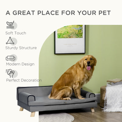 PawHut Dog Sofa, with Wooden Legs, Water-Resistant Fabric, for Medium & Large Dogs - Grey 