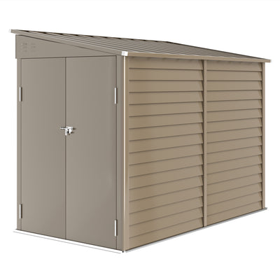 Outsunny 5 x 9ft Galvanised Metal Garden Shed with Foundation Kit, Outdoor Lean-to Shed, Tool Storage House with Lockable Doors, Gloves and 2 Air Vents for Patio, Garden, Brown 