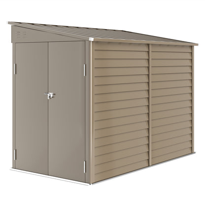 Outsunny 5 x 9ft Galvanised Metal Garden Shed with Foundation Kit, Outdoor Lean-to Shed, Tool Storage House with Lockable Doors, Gloves and 2 Air Vents for Patio, Garden, Brown