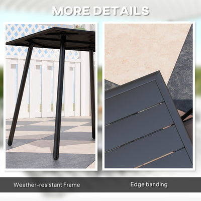 Outsunny Square Garden Table with Slat Top, Steel Frame, Outdoor Table for 4 Person, 80 x 80 x 74 cm, Black 