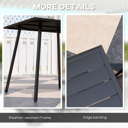 Outsunny Square Garden Table with Slat Top, Steel Frame, Outdoor Table for 4 Person, 80 x 80 x 74 cm, Black 