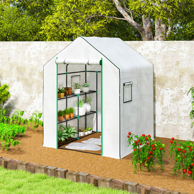 Outsunny 143 x 140cm Walk-In Greenhouse, with Accessories - White 