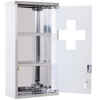 HOMCOM Stainless Steel wall mounted Medicine Cabinet with 2 Shelves + Security Glass Door Lockable 48 cm(H) 
